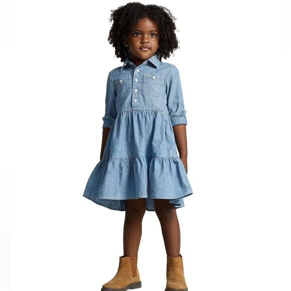 POLO RALPH LAUREN Little Girls and Toddler Girls Tiered Shirt Dress, SIZE 2 - Picture 1 of 14